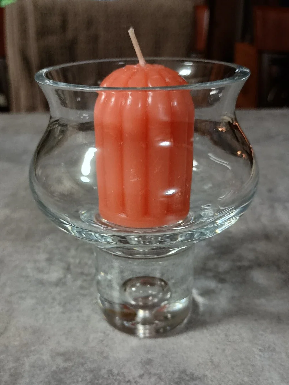Crystal Candle Holder Krosno Poland Dansk Design Glass Controlled Bubble Base